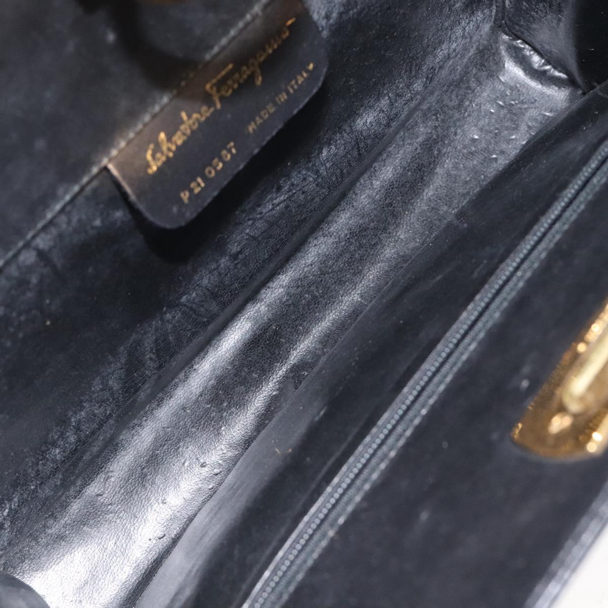 Salvatore Ferragamo Gancini Chain Shoulder Bag Leather Black Gold Auth 116128