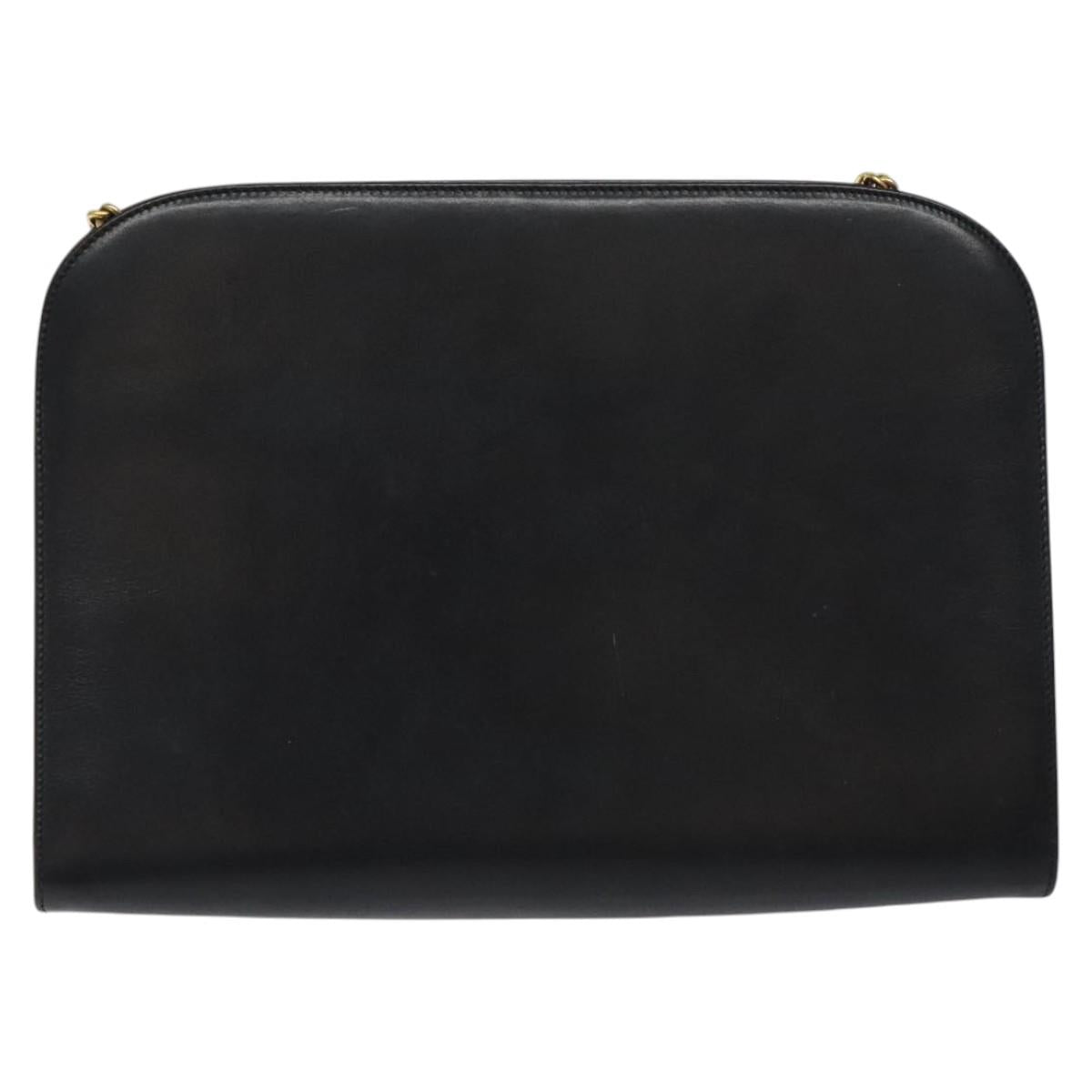 Salvatore Ferragamo Gancini Chain Shoulder Bag Leather Black Gold Auth 116128