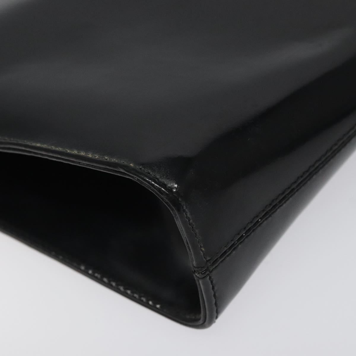 Salvatore Ferragamo Gancini Chain Shoulder Bag Patent Black Gold Auth 116139