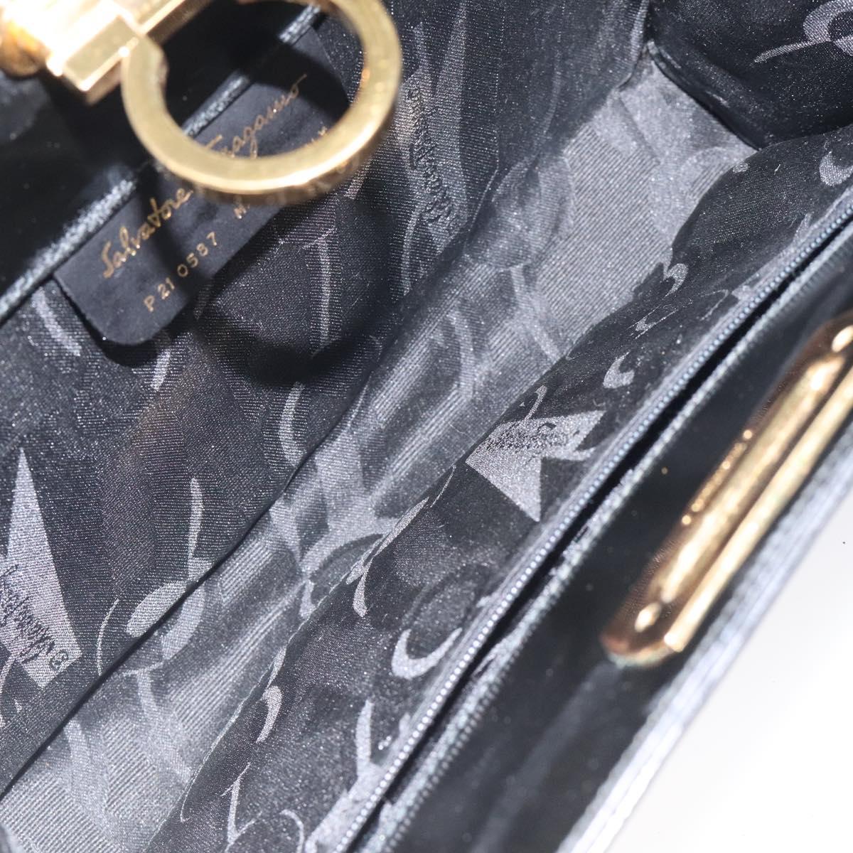 Salvatore Ferragamo Gancini Chain Shoulder Bag Patent Black Gold Auth 116139