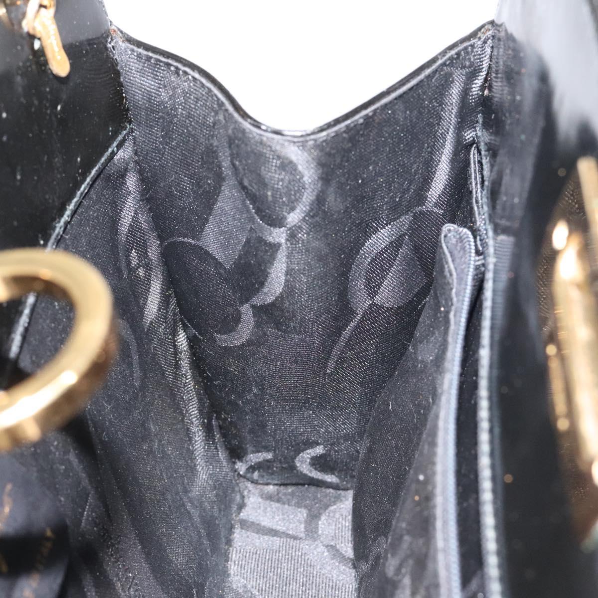 Salvatore Ferragamo Gancini Chain Shoulder Bag Patent Black Gold Auth 116139