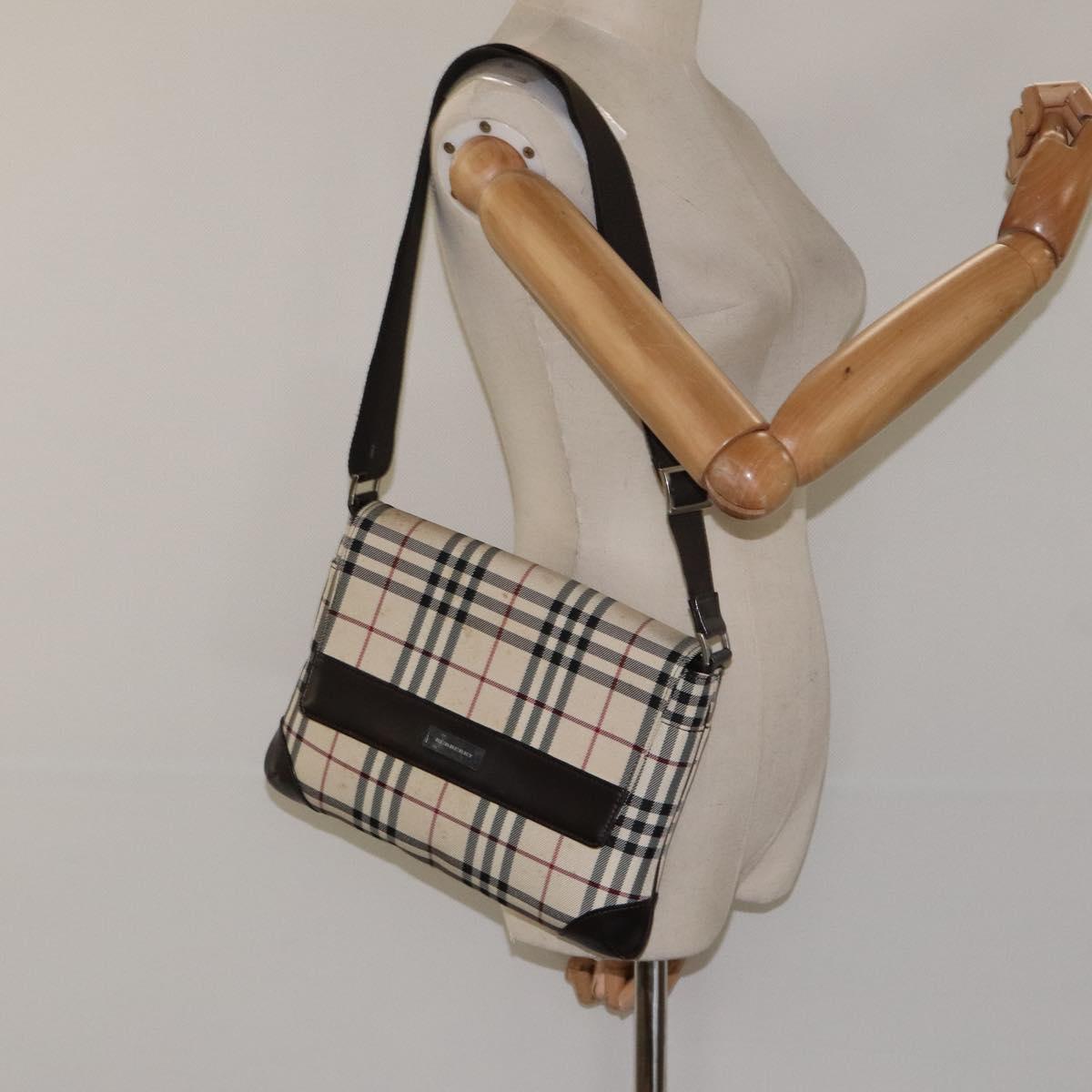 BURBERRY Nova Check Shoulder Bag Beige Brown Silver Auth 116145