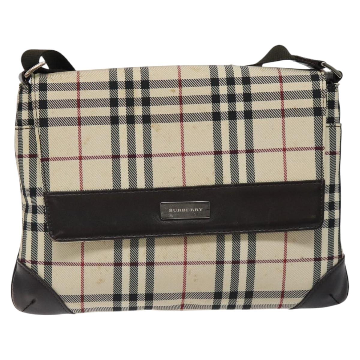 BURBERRY Nova Check Shoulder Bag Beige Brown Silver Auth 116145