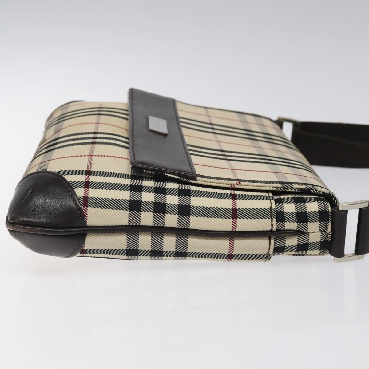 BURBERRY Nova Check Shoulder Bag Beige Brown Silver Auth 116145