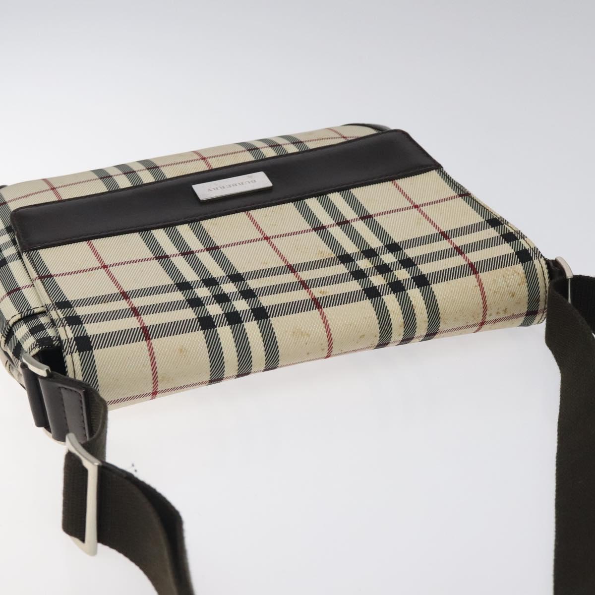 BURBERRY Nova Check Shoulder Bag Beige Brown Silver Auth 116145