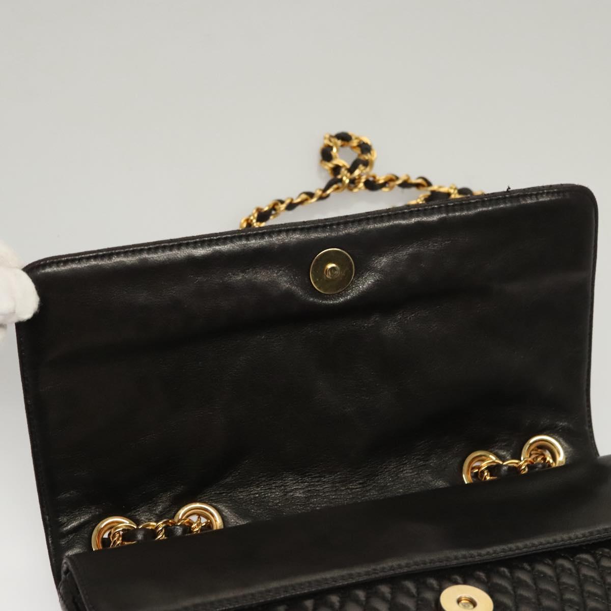 BALLY Chain Shoulder Bag Leather Black Gold Auth 116172