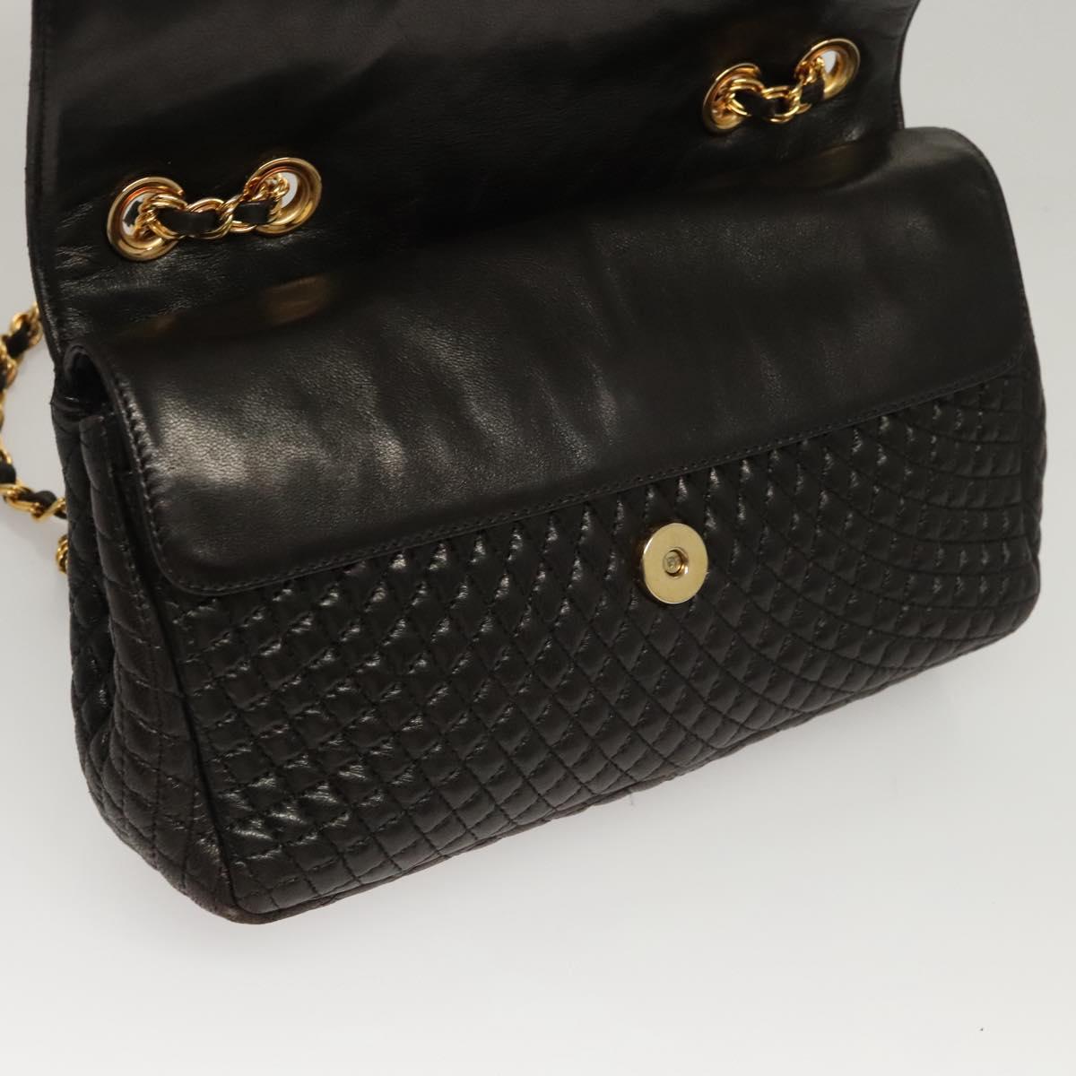BALLY Chain Shoulder Bag Leather Black Gold Auth 116172