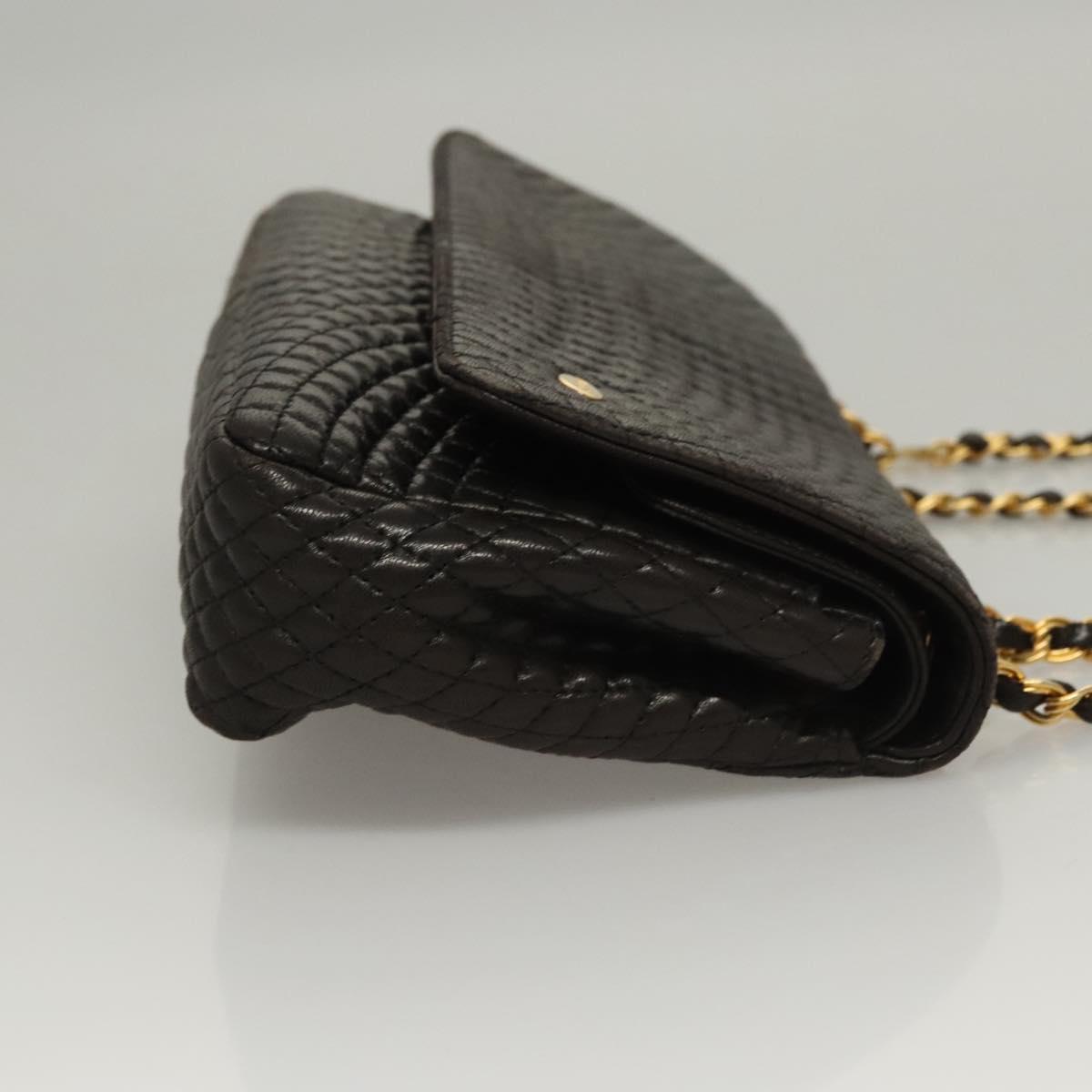 BALLY Chain Shoulder Bag Leather Black Gold Auth 116172