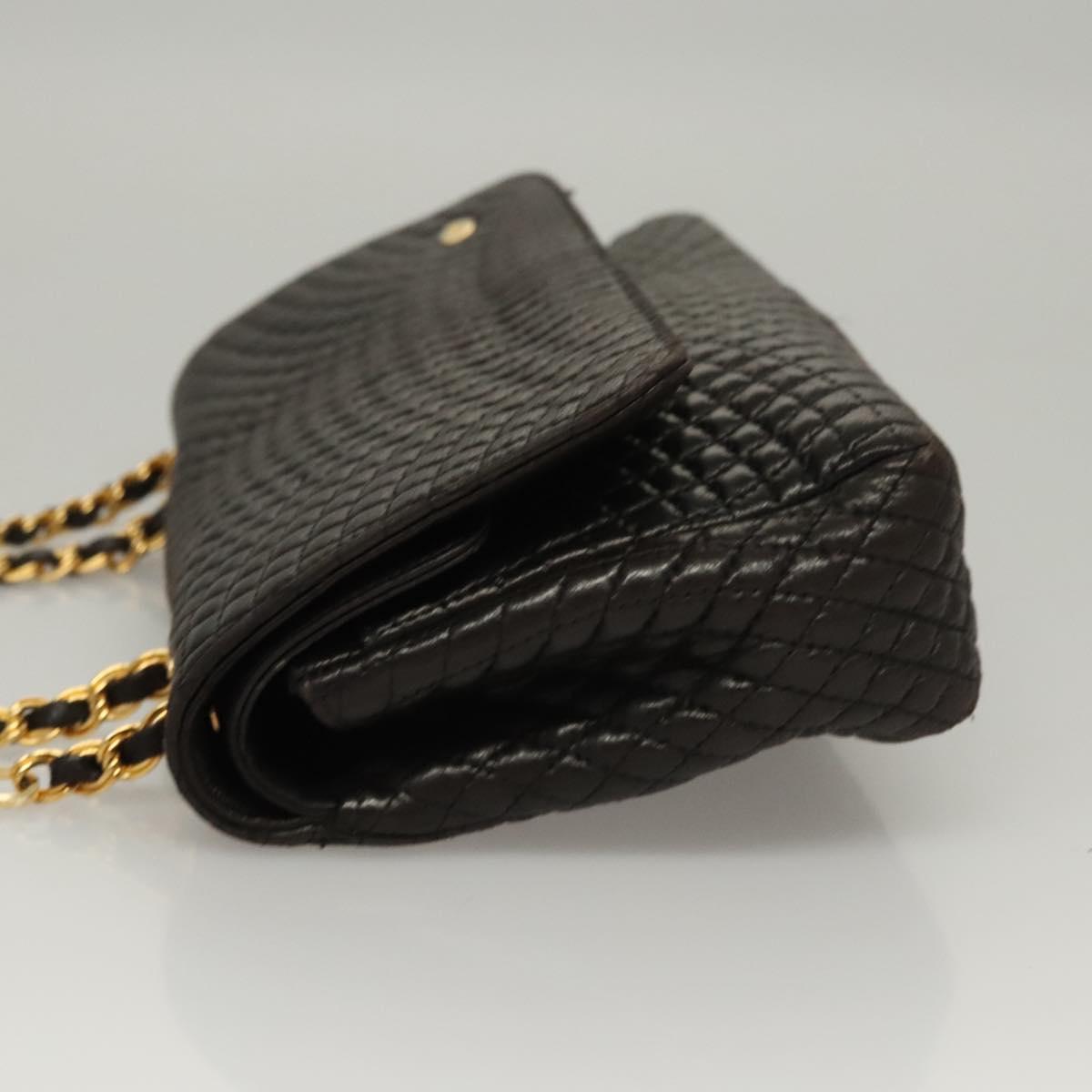 BALLY Chain Shoulder Bag Leather Black Gold Auth 116172