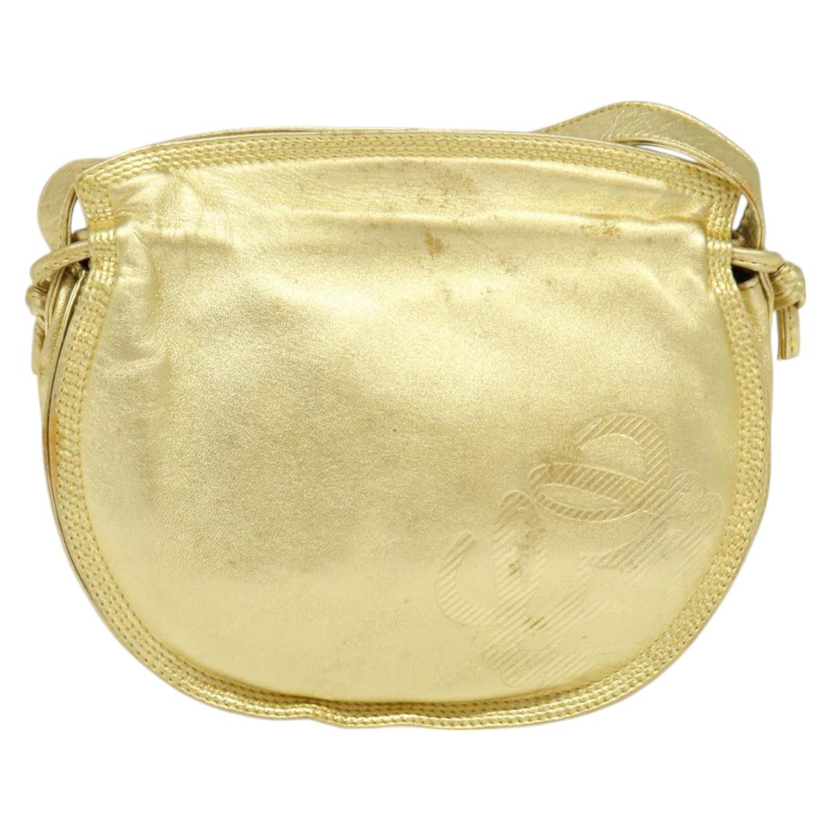 LOEWE Anagram Shoulder Bag Leather Gold Tone Auth 116175