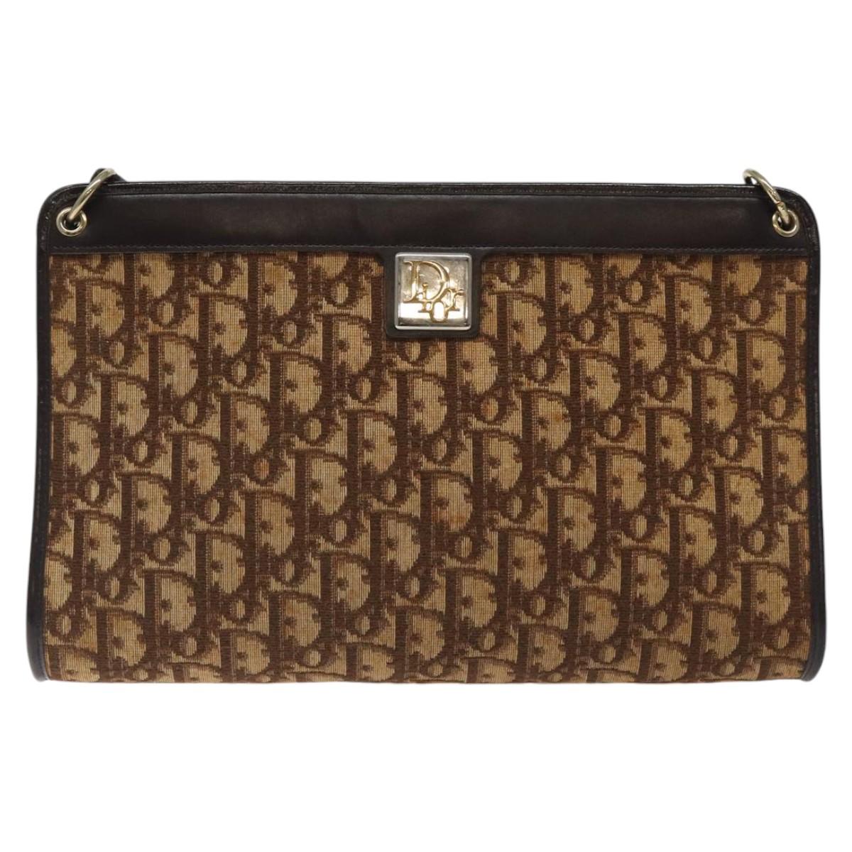 Christian Dior Trotter Canvas Shoulder Bag Brown Auth 116199