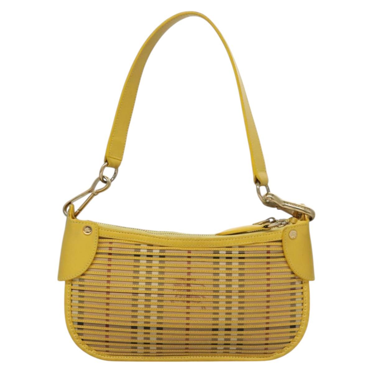 BURBERRY Nova Check Shoulder Bag Leather Yellow Auth 116203