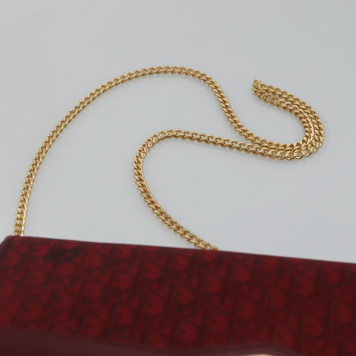 Christian Dior Trotter Canvas Chain Shoulder Bag Red Gold Auth 116208