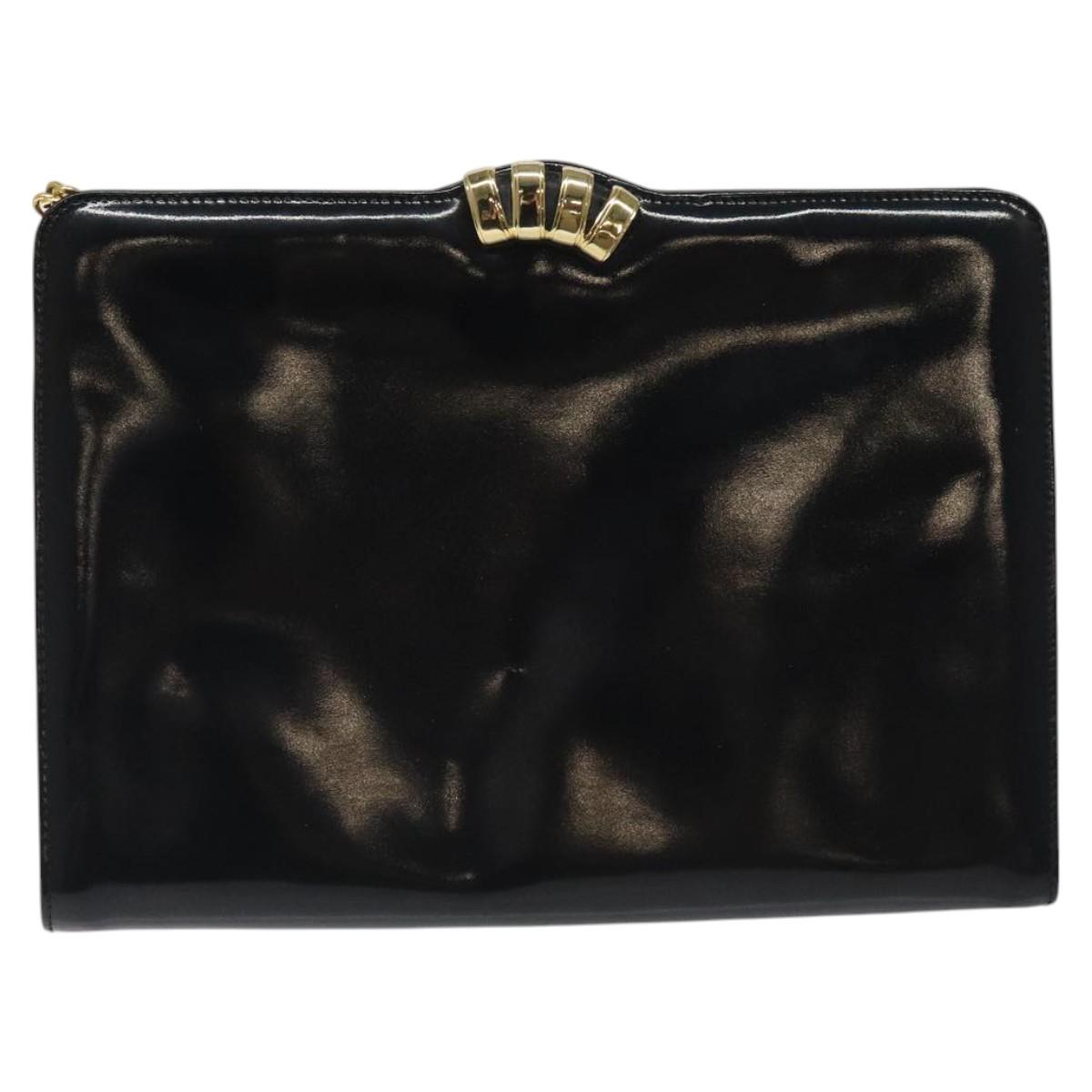 Salvatore Ferragamo Chain Shoulder Bag Patent leather Black Gold Auth 116223