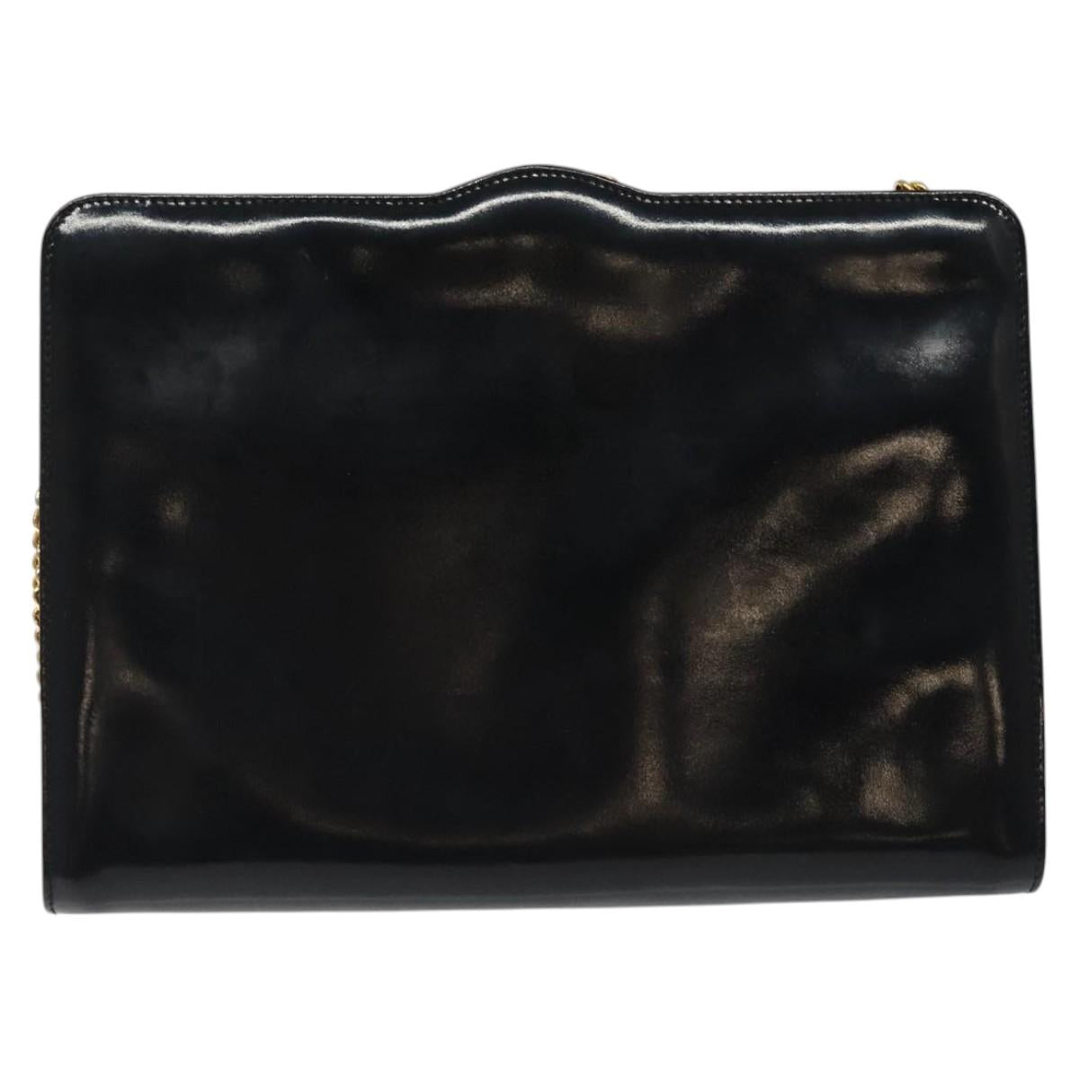 Salvatore Ferragamo Chain Shoulder Bag Patent leather Black Gold Auth 116223
