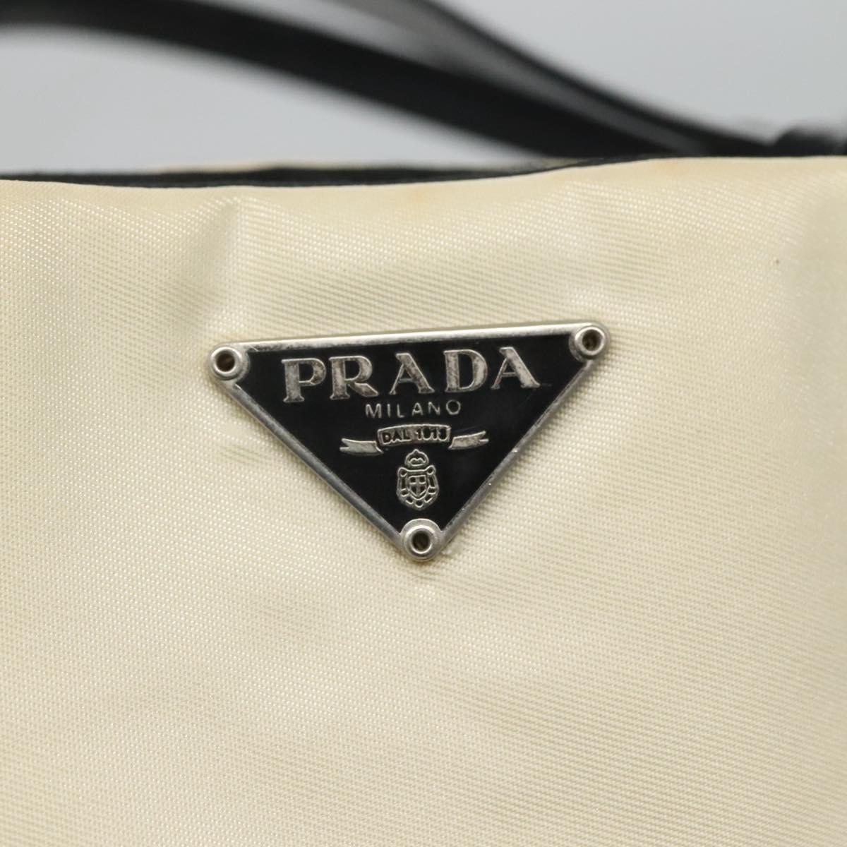 PRADA Hand Bag Nylon White Silver Auth 116272