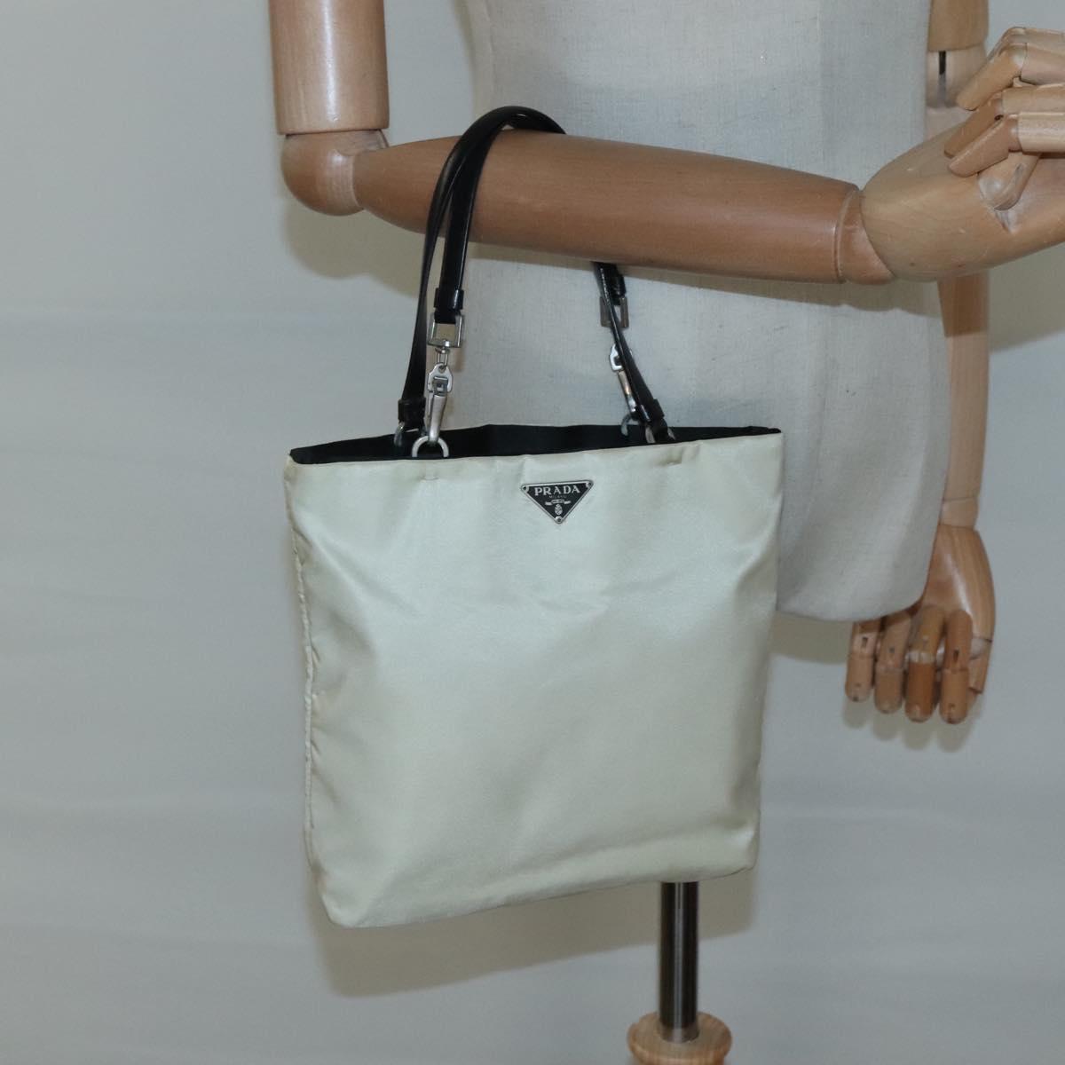 PRADA Hand Bag Nylon White Silver Auth 116272