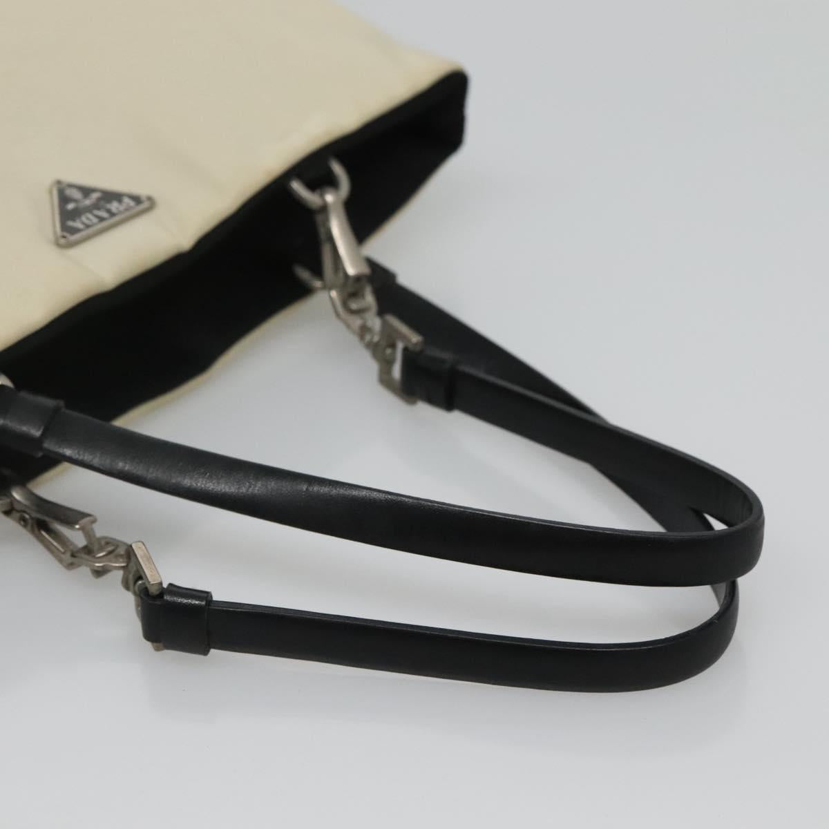 PRADA Hand Bag Nylon White Silver Auth 116272