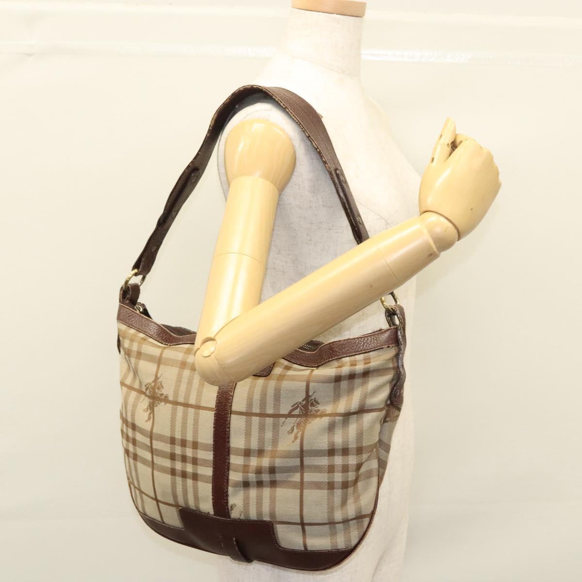 BURBERRY Nova Check Shoulder Bag Canvas Beige Gold Auth 116276