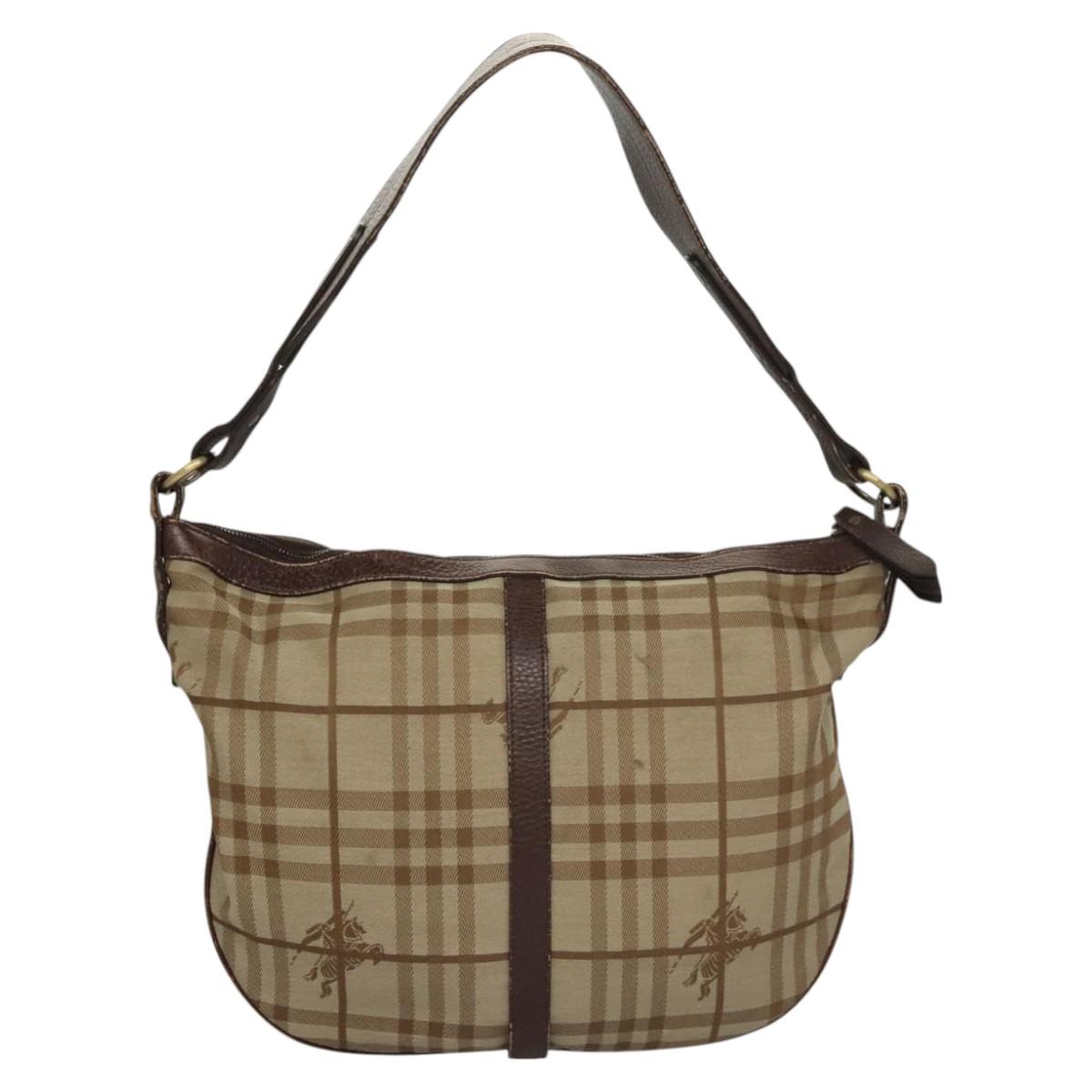 BURBERRY Nova Check Shoulder Bag Canvas Beige Gold Auth 116276