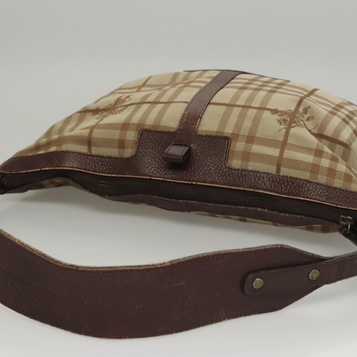 BURBERRY Nova Check Shoulder Bag Canvas Beige Gold Auth 116276