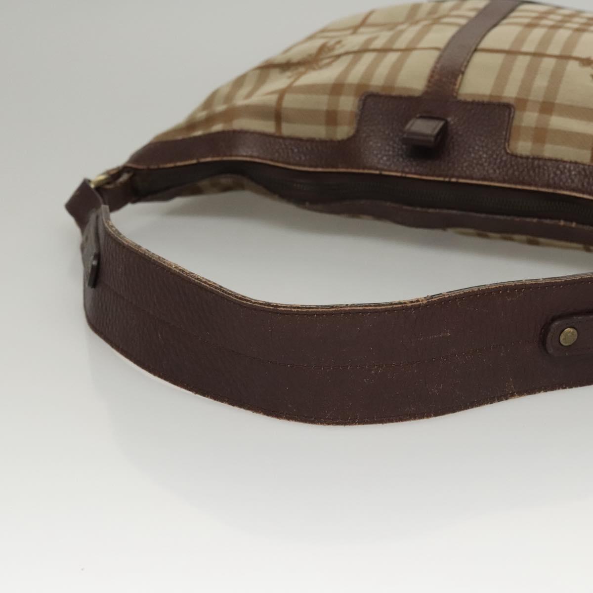 BURBERRY Nova Check Shoulder Bag Canvas Beige Gold Auth 116276