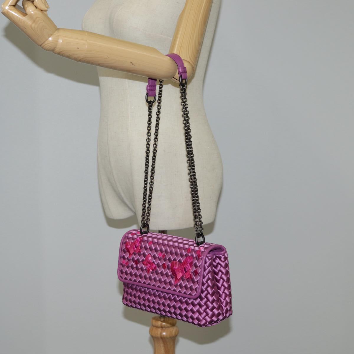 BOTTEGAVENETA INTRECCIATO Chain Shoulder Bag Leather Purple Auth 116278SAM