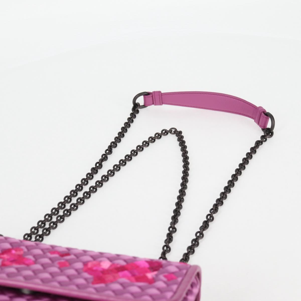 BOTTEGAVENETA INTRECCIATO Chain Shoulder Bag Leather Purple Auth 116278SAM