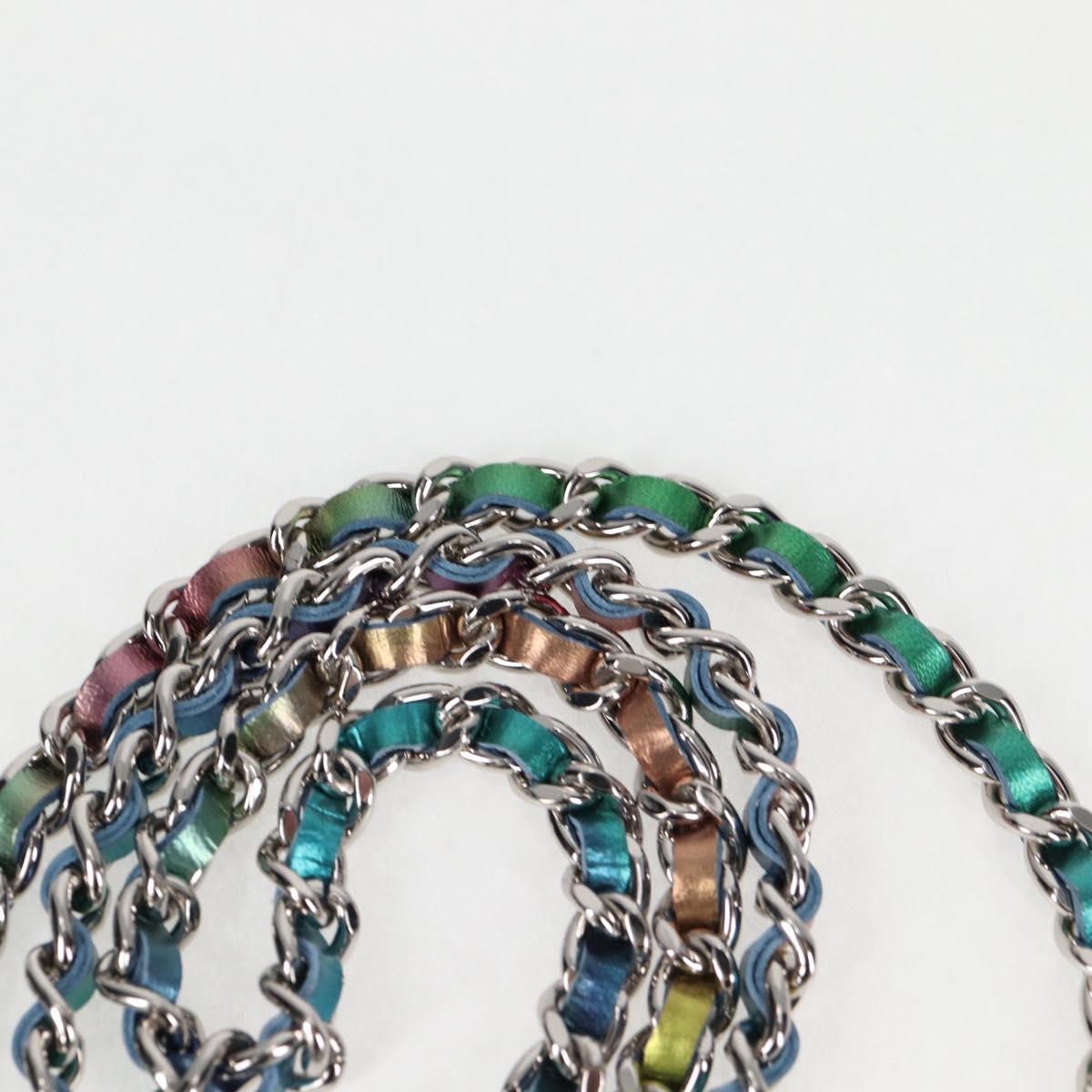 CHANEL CC filigree Chain Shoulder Bag Vinyl Silver Rainbow CC Auth 116287AM