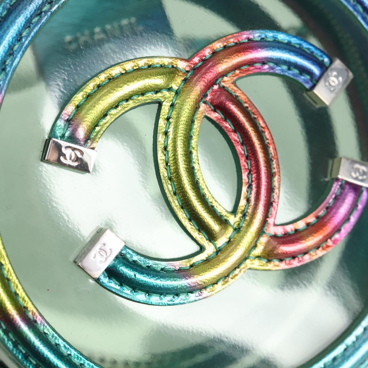 CHANEL CC filigree Chain Shoulder Bag Vinyl Silver Rainbow CC Auth 116287AM