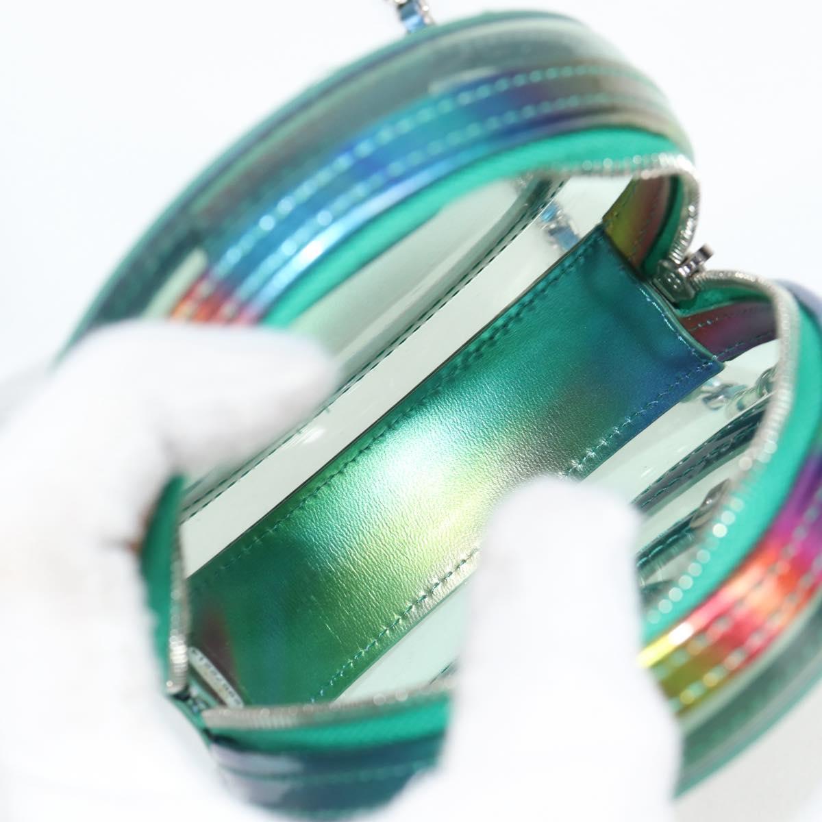 CHANEL CC filigree Chain Shoulder Bag Vinyl Silver Rainbow CC Auth 116287AM