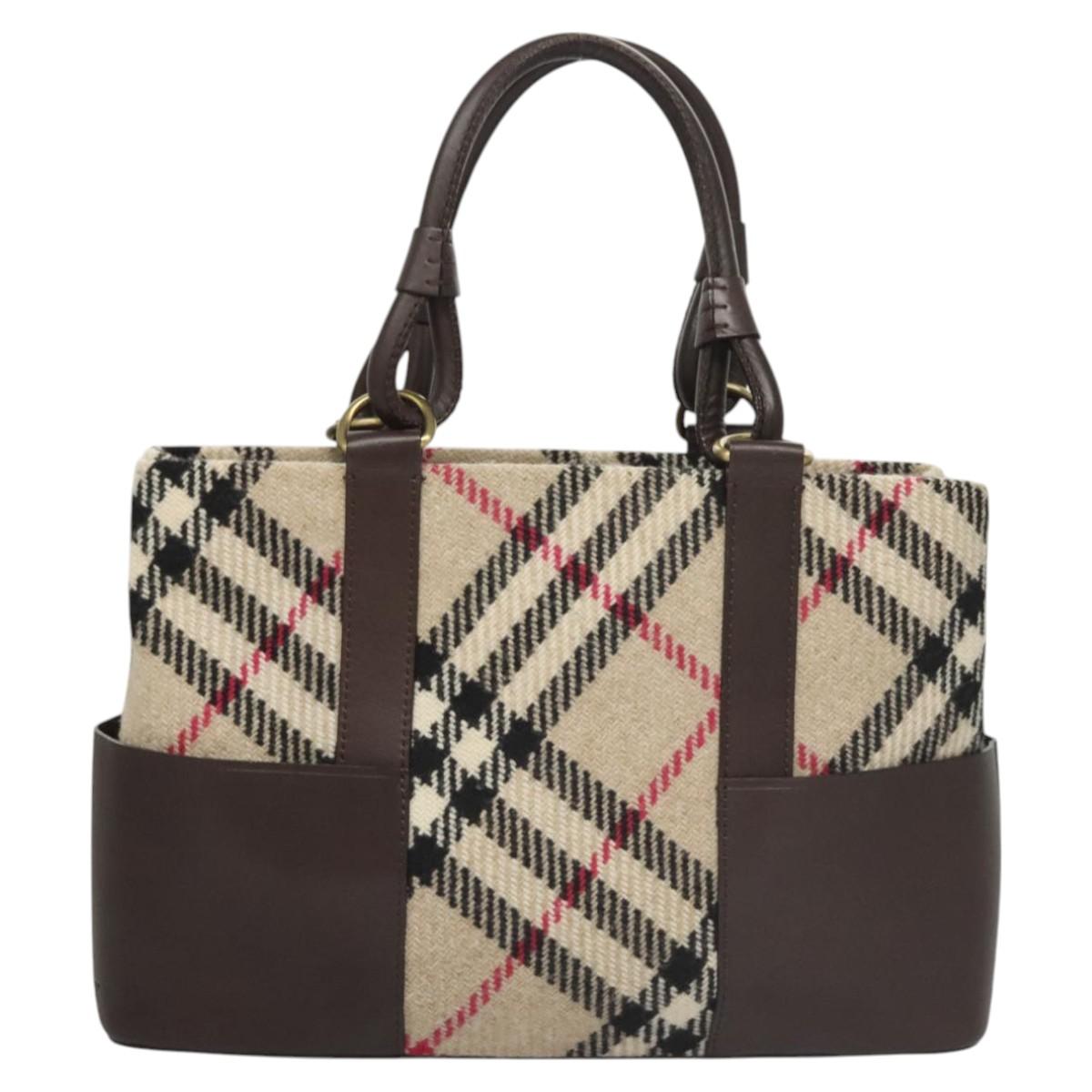 BURBERRY Nova Check Tote Bag Wool Beige Gold Auth 116293