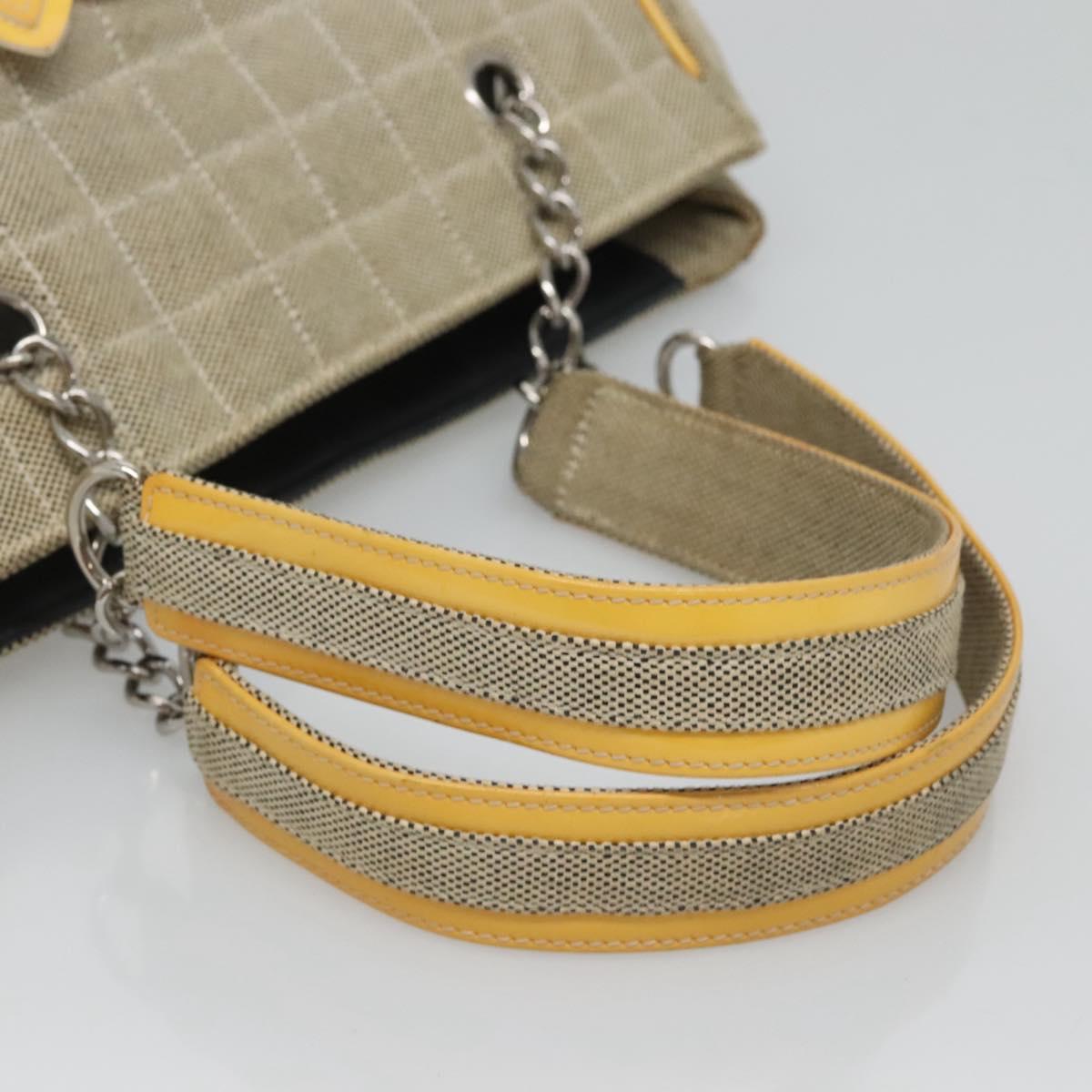 CHANEL Choco Bar Tote Bag Canvas Beige Yellow CC Auth 116301