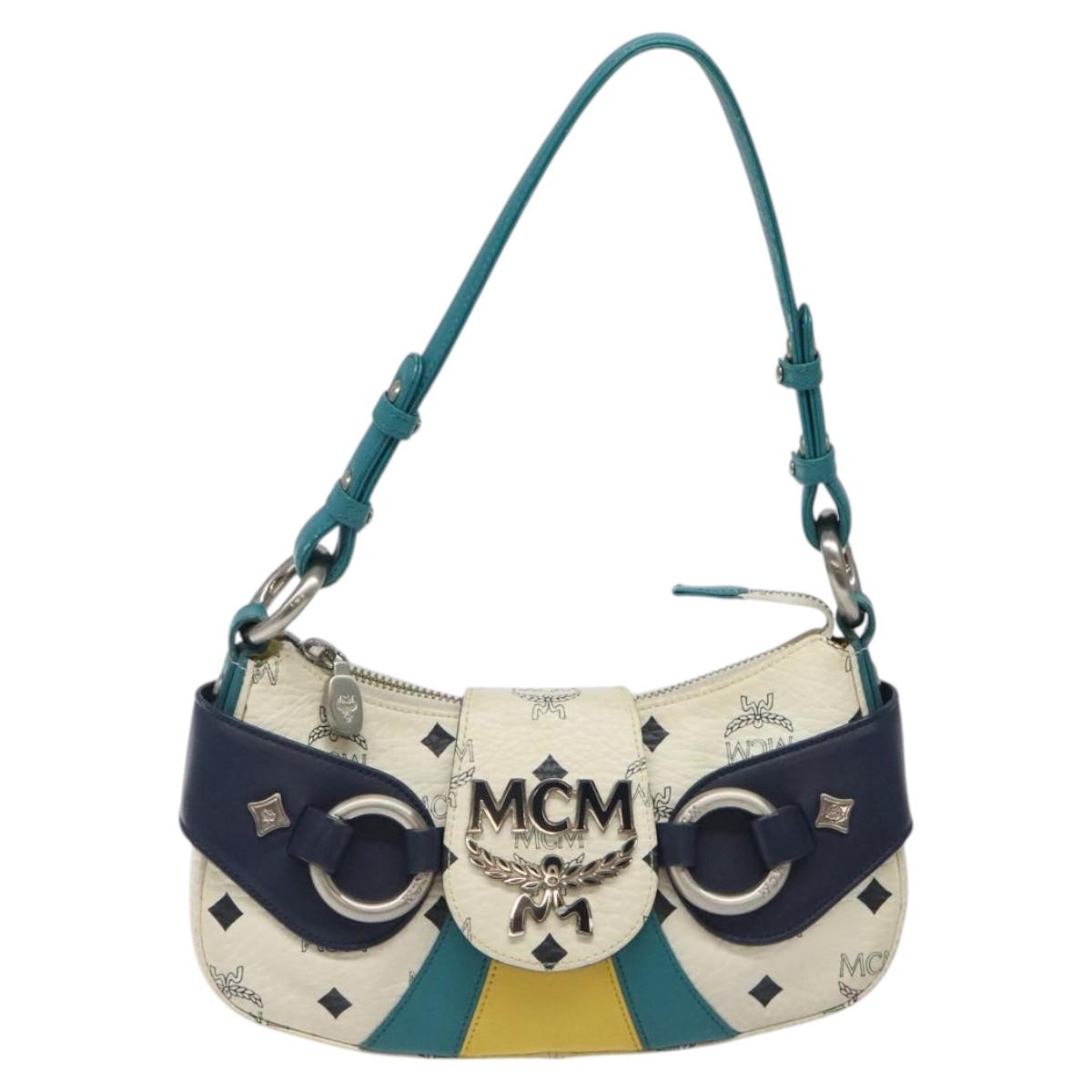 MCM Logogram Vicetos Shoulder Bag PVC Leather White Auth 116317
