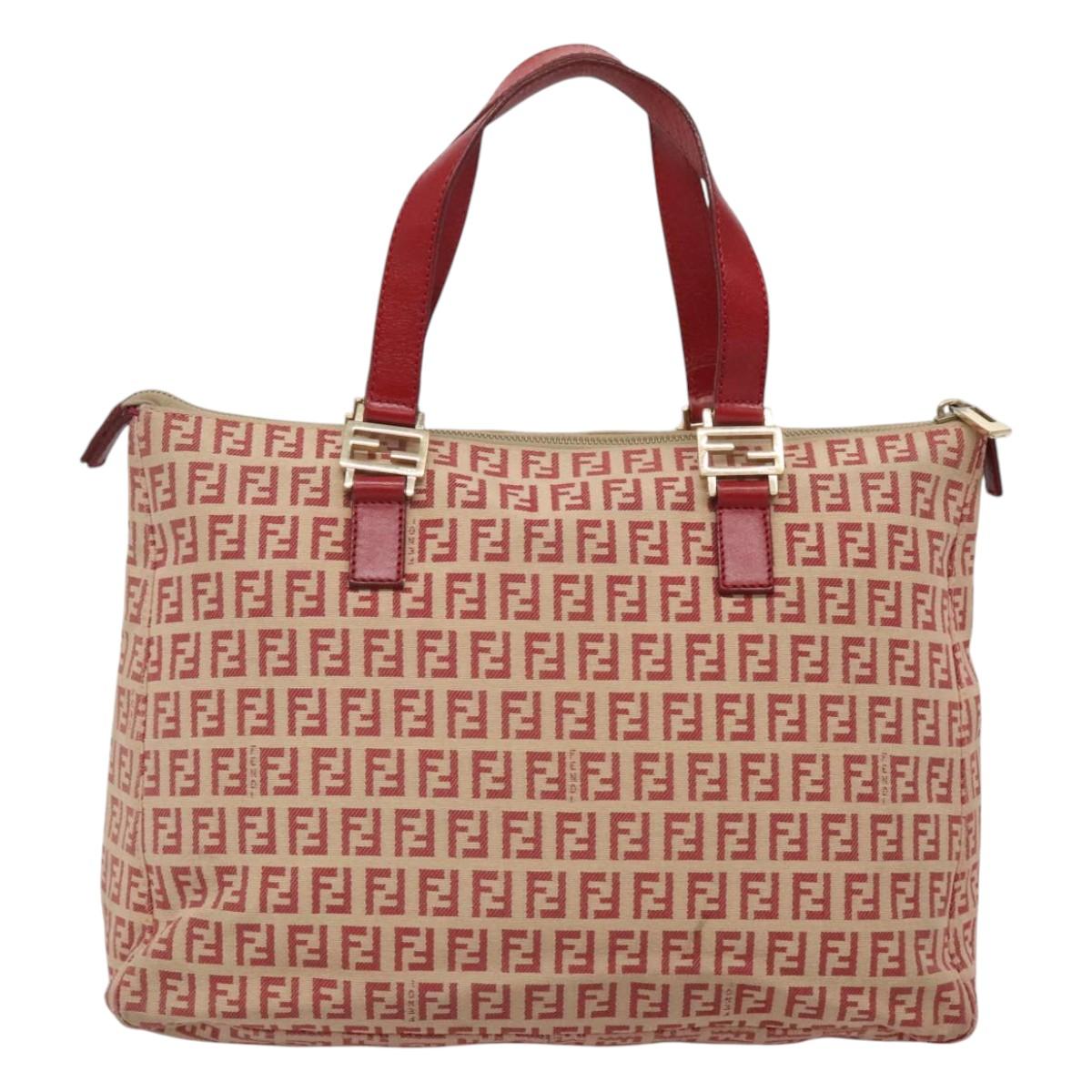 FENDI Zucchino Canvas Hand Bag Red Gold Auth 116319