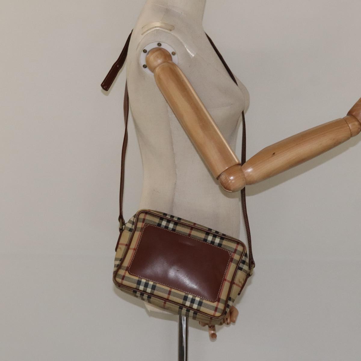 BURBERRY Nova Check Shoulder Bag PVC Beige Gold Auth 116326