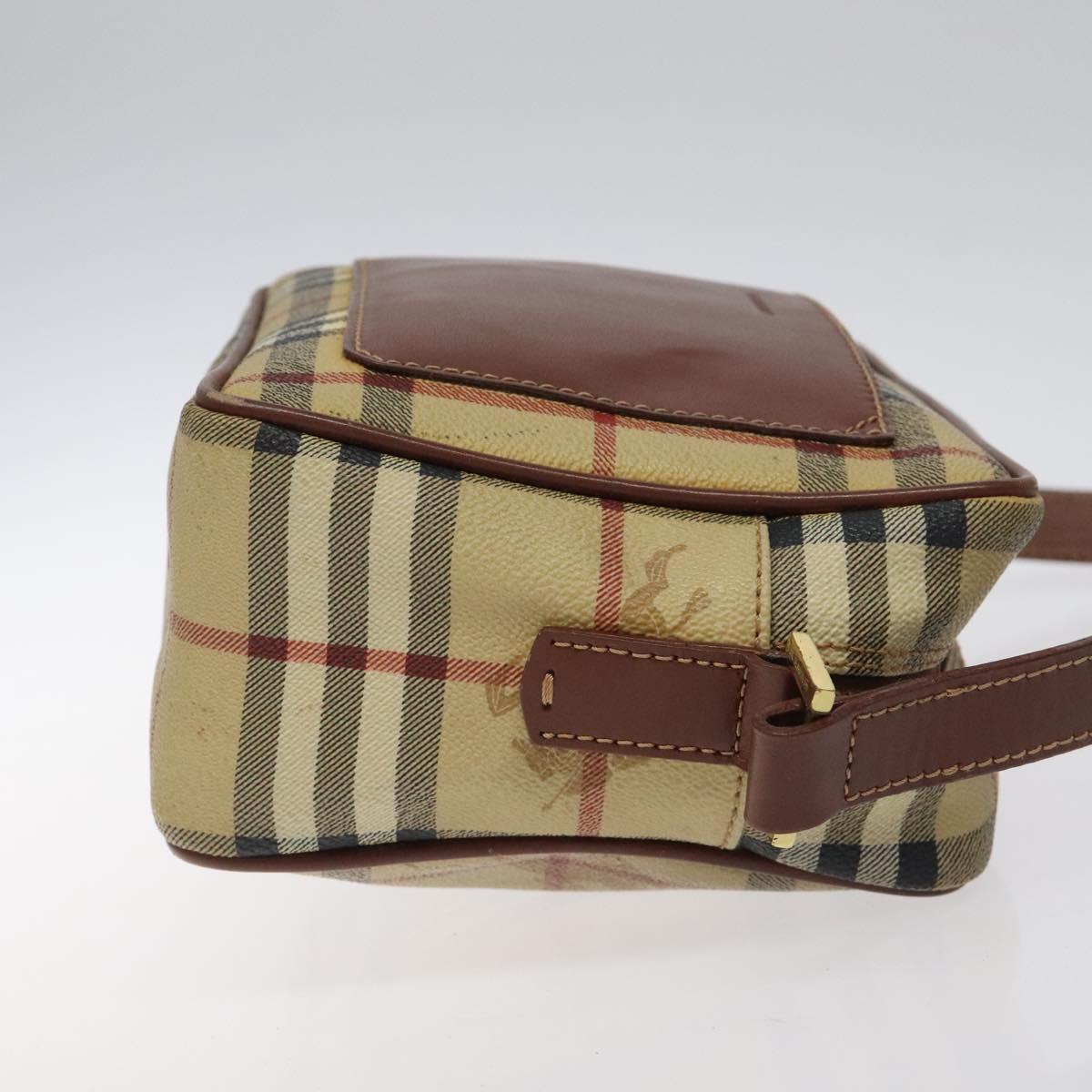 BURBERRY Nova Check Shoulder Bag PVC Beige Gold Auth 116326