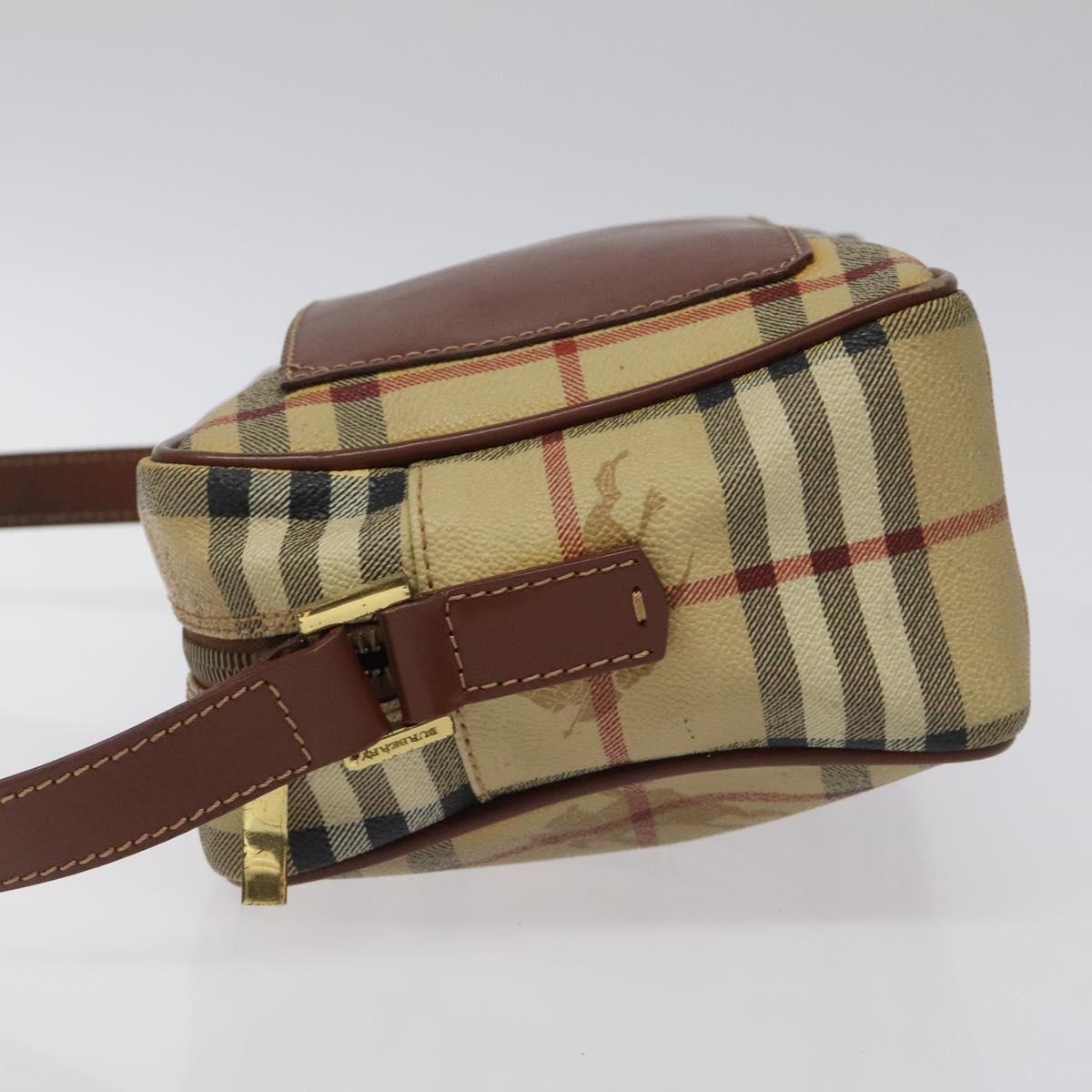 BURBERRY Nova Check Shoulder Bag PVC Beige Gold Auth 116326