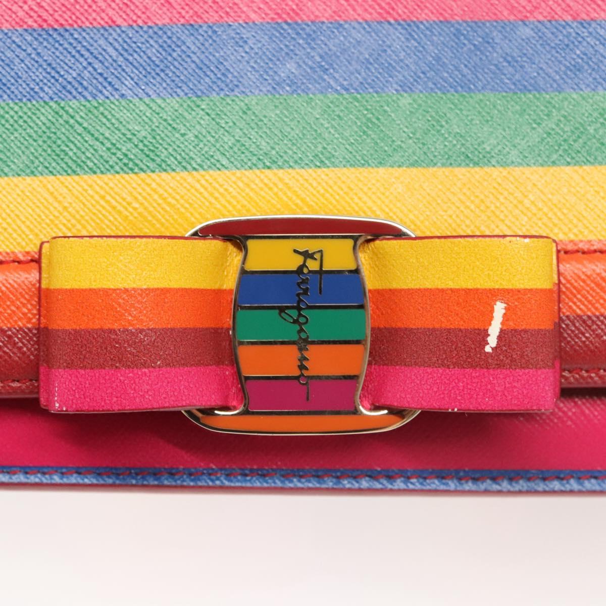 Salvatore Ferragamo Vala Chain Shoulder Bag Leather Gold Rainbow Auth 116333