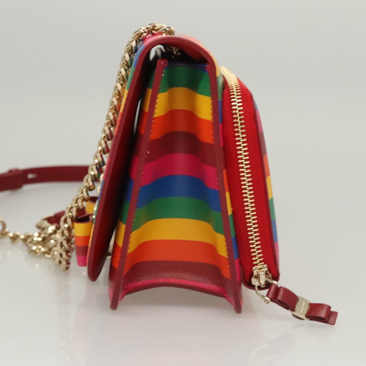 Salvatore Ferragamo Vala Chain Shoulder Bag Leather Gold Rainbow Auth 116333