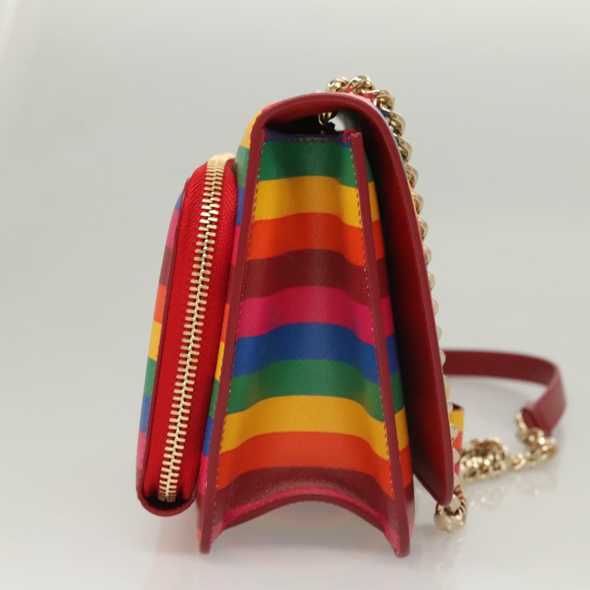 Salvatore Ferragamo Vala Chain Shoulder Bag Leather Gold Rainbow Auth 116333