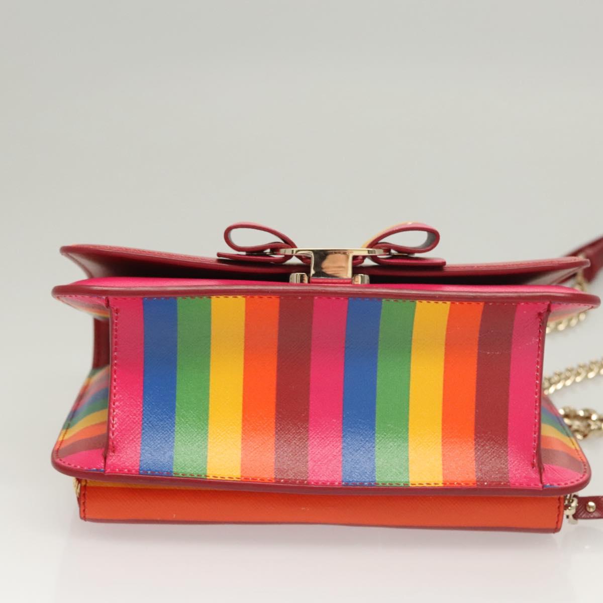 Salvatore Ferragamo Vala Chain Shoulder Bag Leather Gold Rainbow Auth 116333