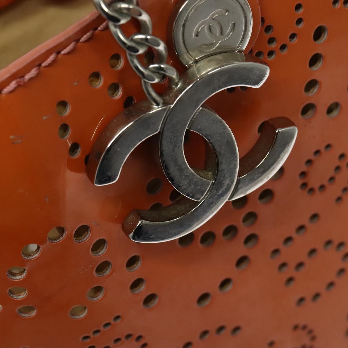 CHANEL Hand Bag Patent leather Orange CC Auth 116336