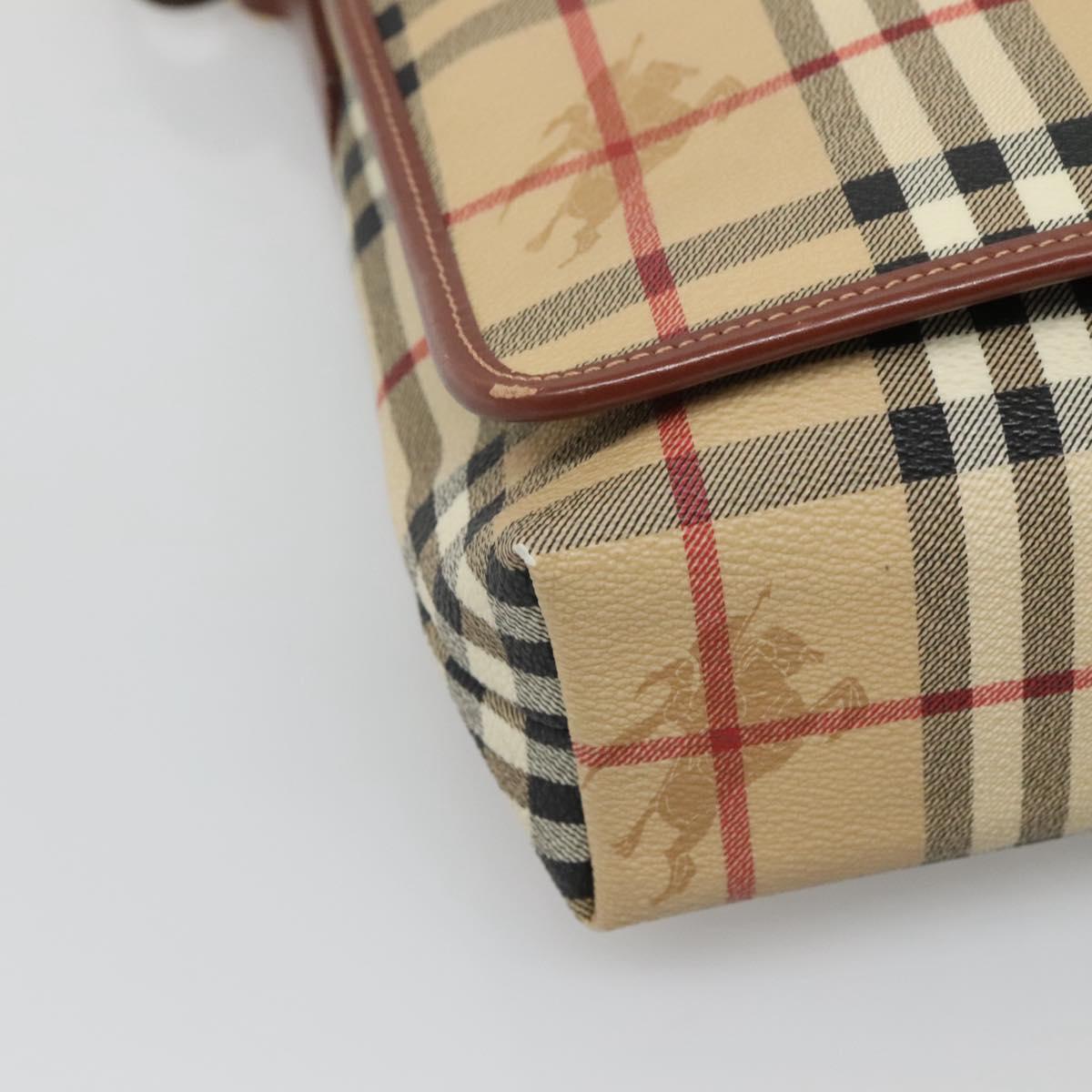 BURBERRY Nova Check Shoulder Bag PVC Leather Beige Auth 116339