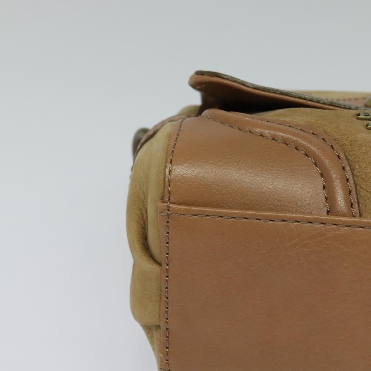 BURBERRY Blue Label Hand Bag Suede Leather 2way Beige Auth 116361