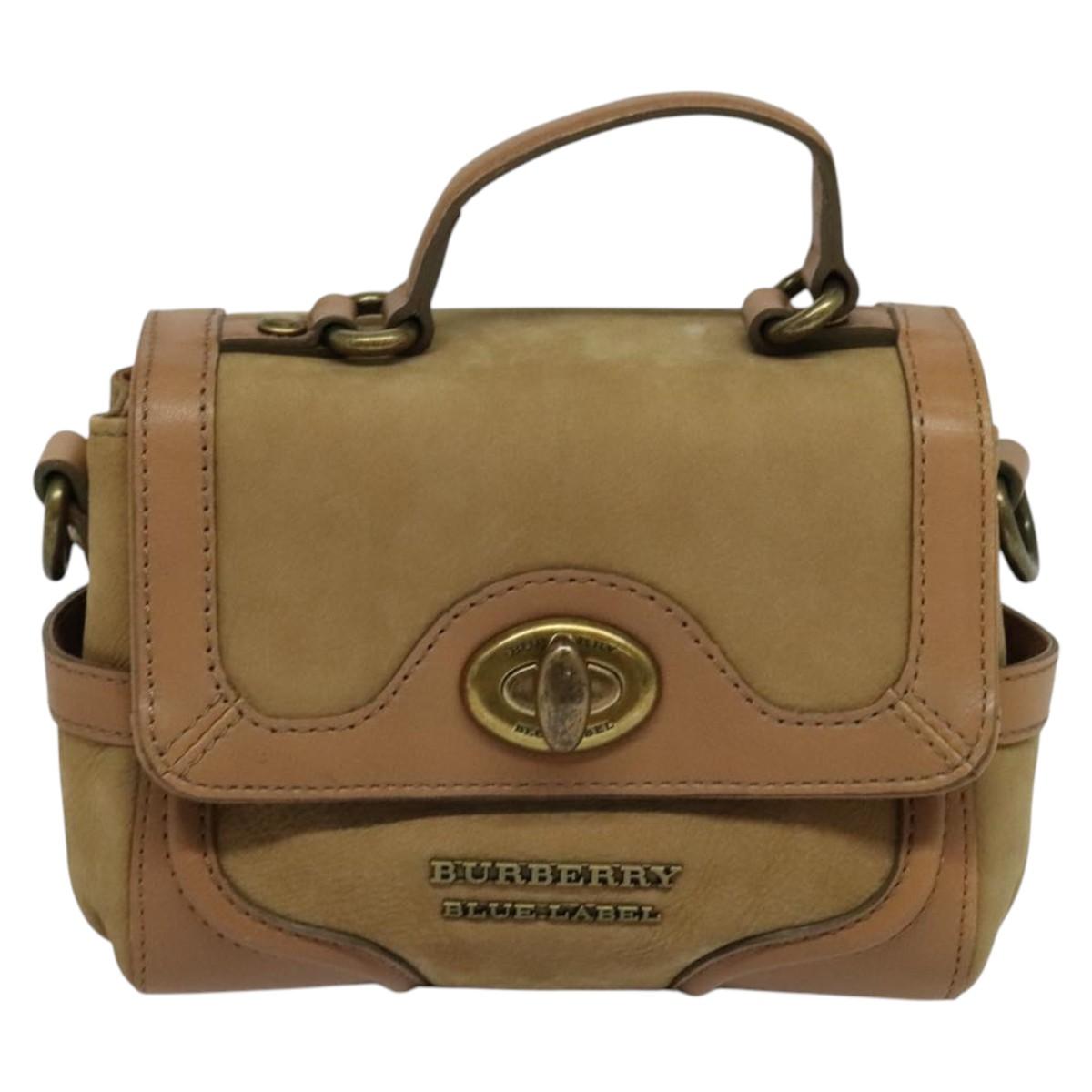 BURBERRY Blue Label Hand Bag Suede Leather 2way Beige Auth 116361