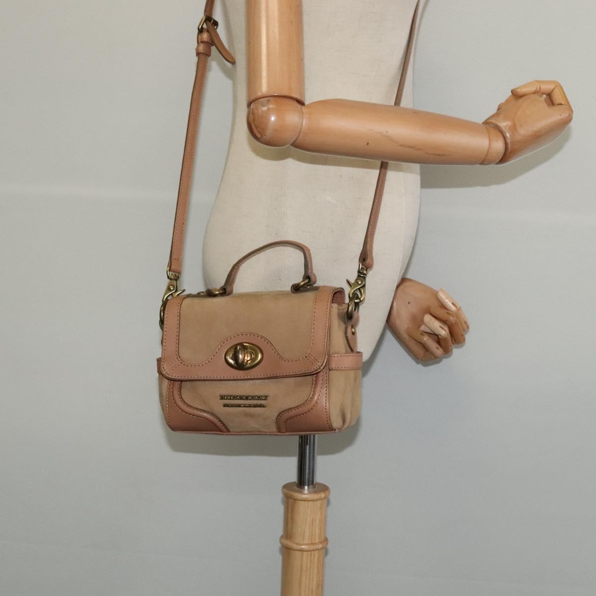 BURBERRY Blue Label Hand Bag Suede Leather 2way Beige Auth 116361