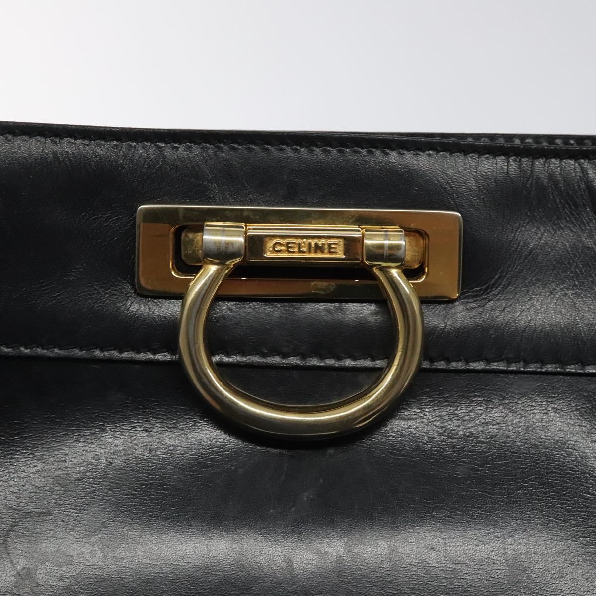 CELINE Shoulder Bag Leather Black Gold Auth 116371