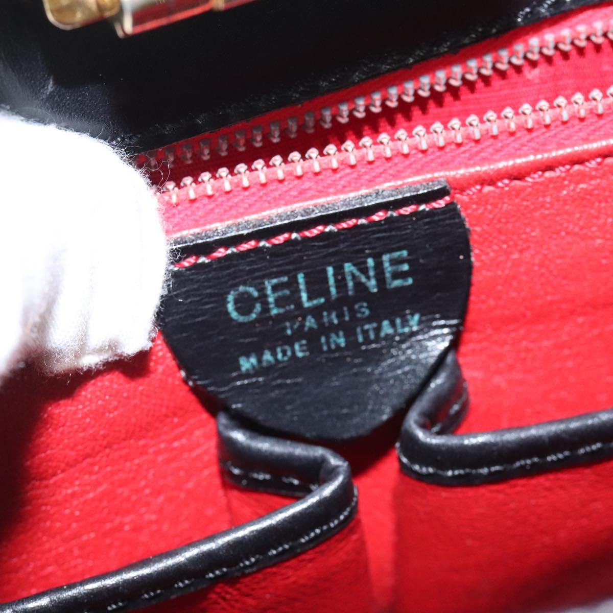 CELINE Shoulder Bag Leather Black Gold Auth 116371