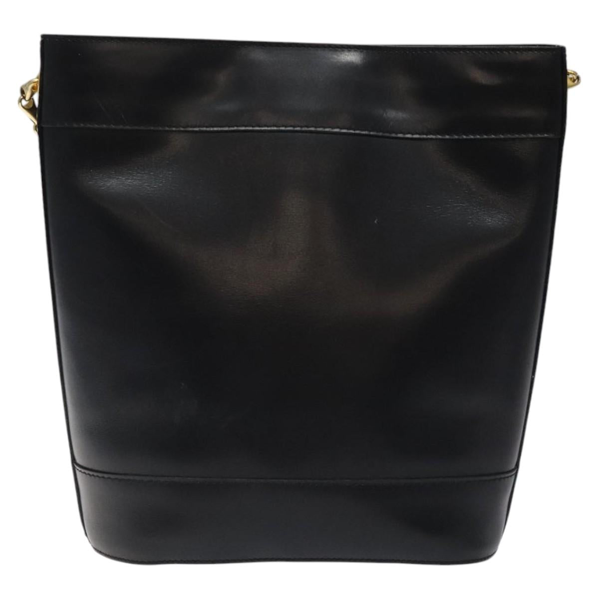 CELINE Shoulder Bag Leather Black Gold Auth 116371